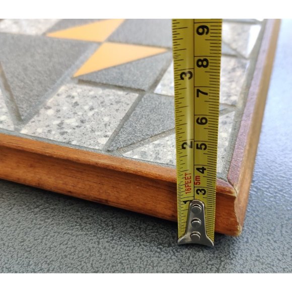 Quiltile: Old Maid's Puzzle Tile Art Trivet Wooden Border 9" Heavyweight Signed? - Picture 12 of 12